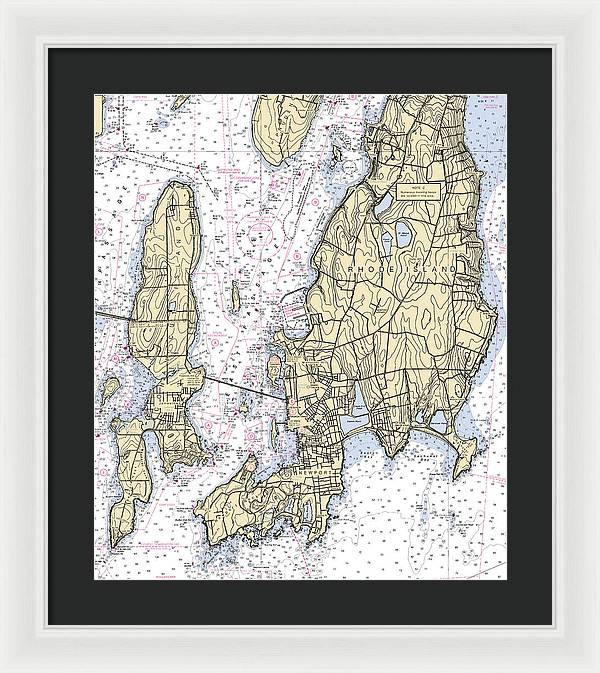 Newport -rhode Island Nautical Chart _v5 - Framed Print