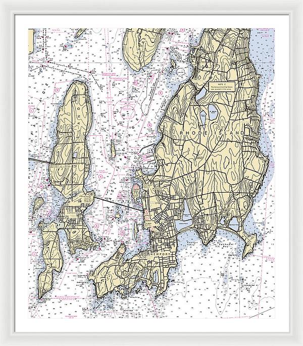 Newport -rhode Island Nautical Chart _v5 - Framed Print