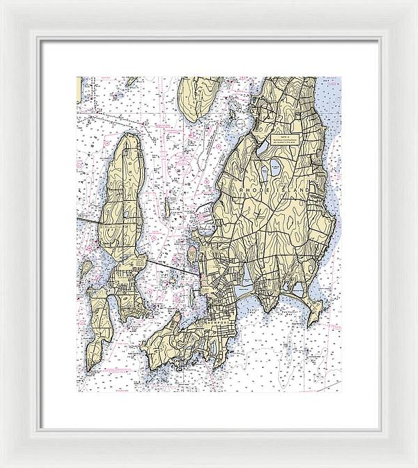 Newport -rhode Island Nautical Chart _v5 - Framed Print