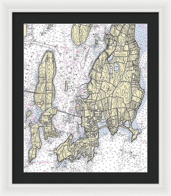 Newport -rhode Island Nautical Chart _v5 - Framed Print