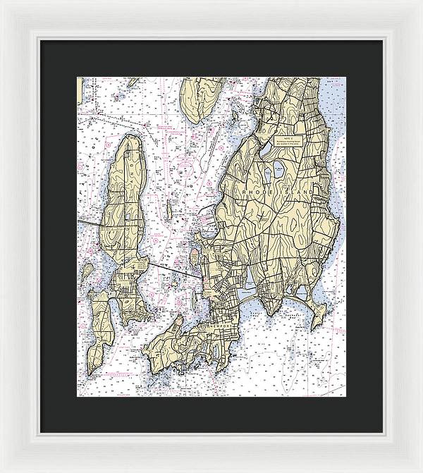 Newport -rhode Island Nautical Chart _v5 - Framed Print