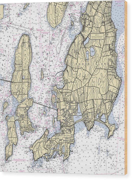 Newport -Rhode Island Nautical Chart _V5 Wood Print