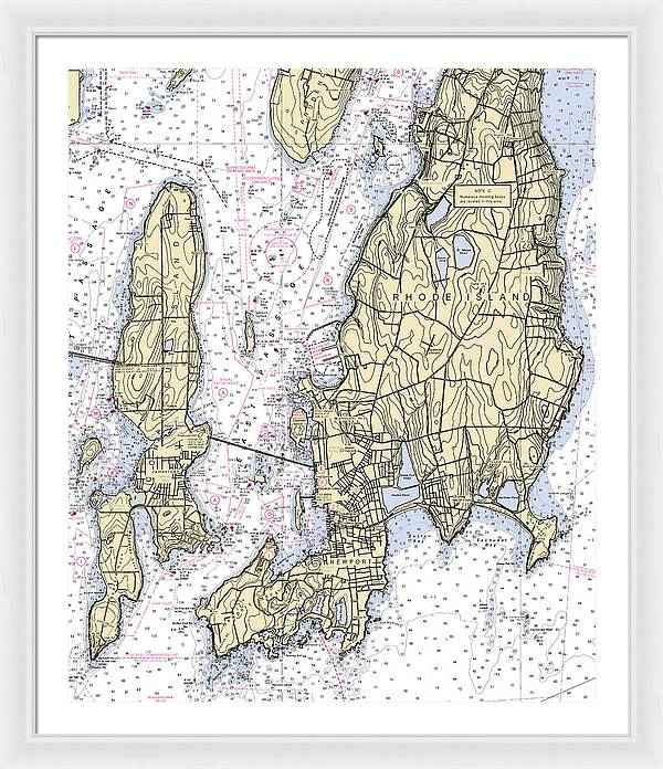 Newport -rhode Island Nautical Chart _v5 - Framed Print