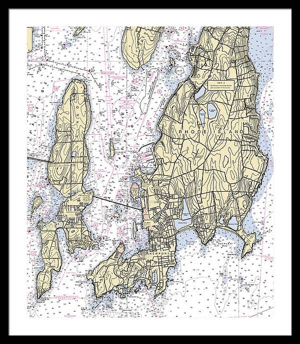 Newport -rhode Island Nautical Chart _v5 - Framed Print