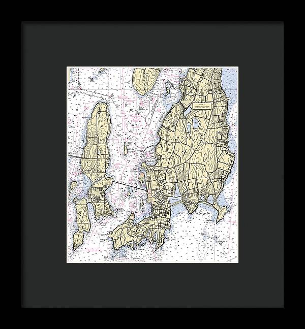 Newport -rhode Island Nautical Chart _v5 - Framed Print