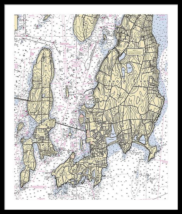 Newport -rhode Island Nautical Chart _v5 - Framed Print