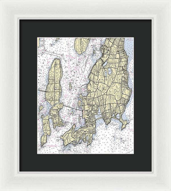 Newport -rhode Island Nautical Chart _v5 - Framed Print