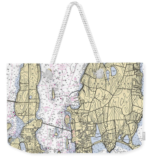 Newport -rhode Island Nautical Chart _v5 - Weekender Tote Bag