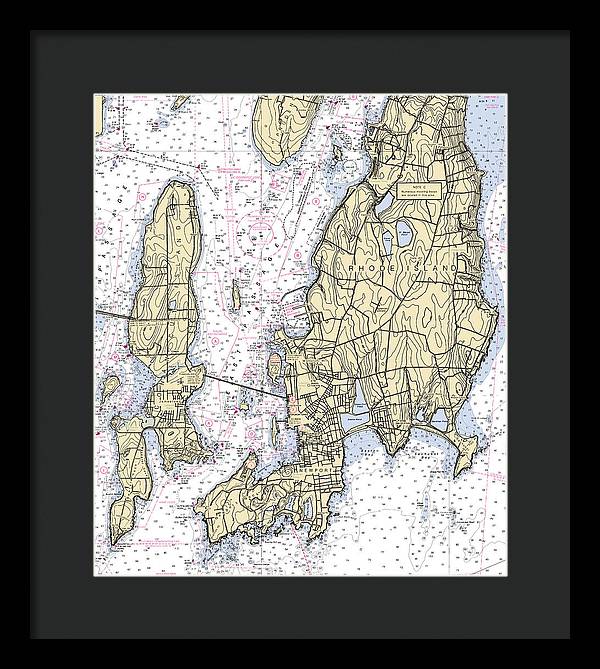 Newport -rhode Island Nautical Chart _v5 - Framed Print