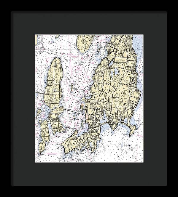 Newport -rhode Island Nautical Chart _v5 - Framed Print