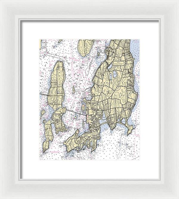 Newport -rhode Island Nautical Chart _v5 - Framed Print