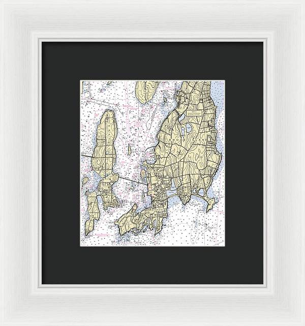 Newport -rhode Island Nautical Chart _v5 - Framed Print