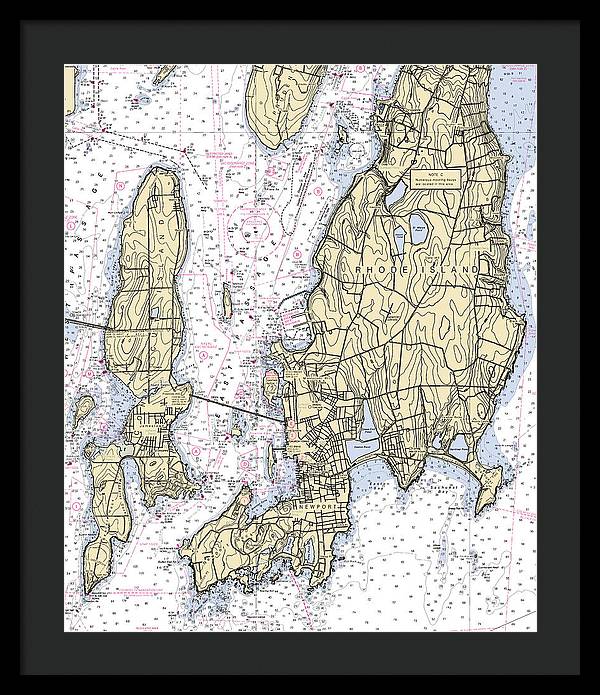 Newport -rhode Island Nautical Chart _v5 - Framed Print