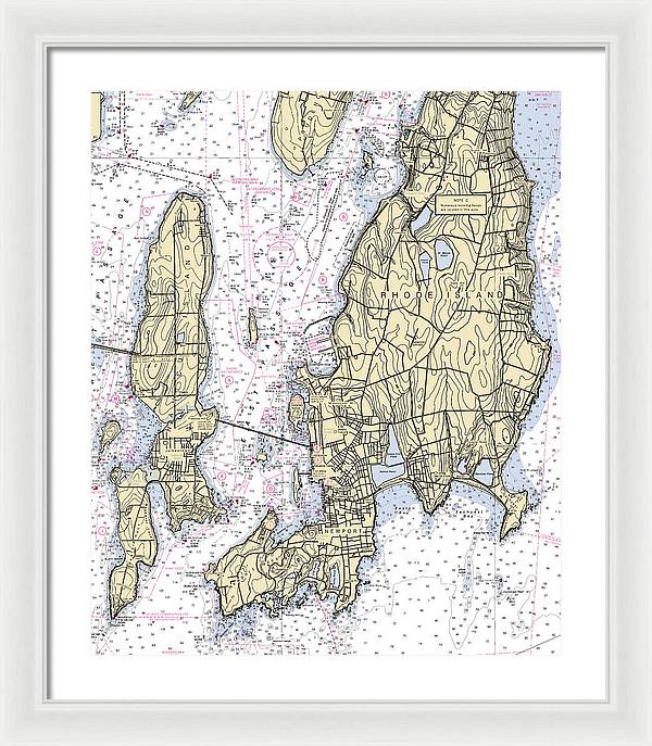 Newport -rhode Island Nautical Chart _v5 - Framed Print