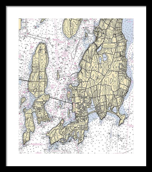 Newport -rhode Island Nautical Chart _v5 - Framed Print