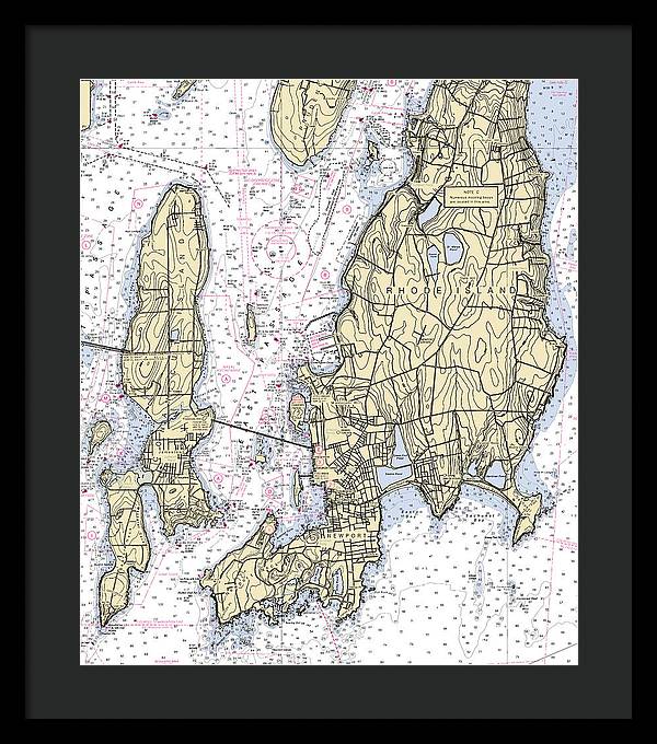 Newport -rhode Island Nautical Chart _v5 - Framed Print