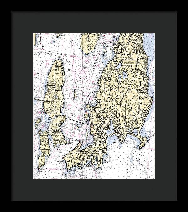 Newport -rhode Island Nautical Chart _v5 - Framed Print