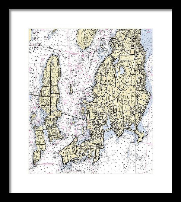 Newport -rhode Island Nautical Chart _v5 - Framed Print