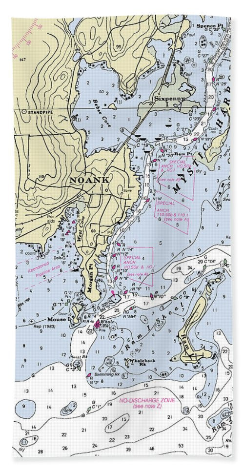 Noank Connecticut Nautical Chart Bath Towel