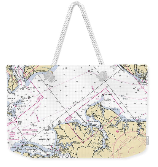 Nomini Bay To Coles Neck-virginia Nautical Chart - Weekender Tote Bag