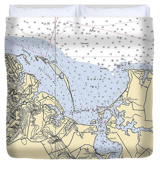 Nomini Bay Virginia Nautical Chart Duvet Cover