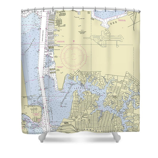 Norfolk Virginia Nautical Chart Shower Curtain