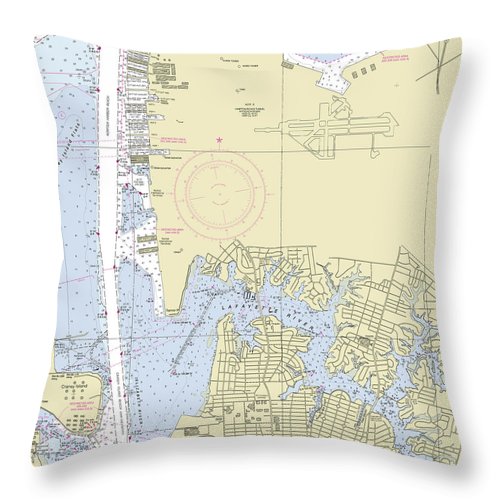 Norfolk Virginia Nautical Chart - Throw Pillow