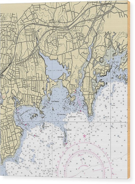 Noroton-Connecticut Nautical Chart Wood Print