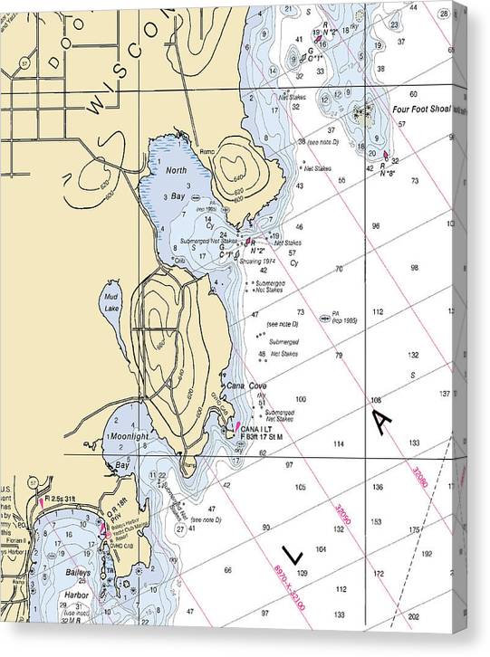 North Bay-Lake Michigan Nautical Chart Canvas Print