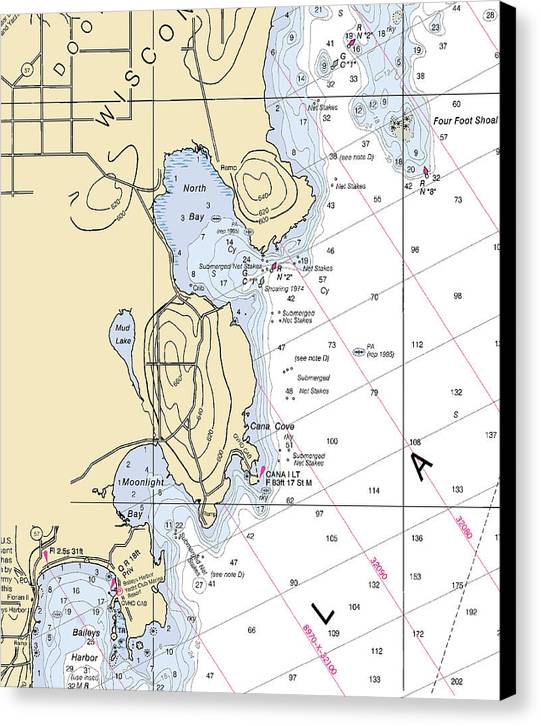 North Bay-lake Michigan Nautical Chart - Canvas Print