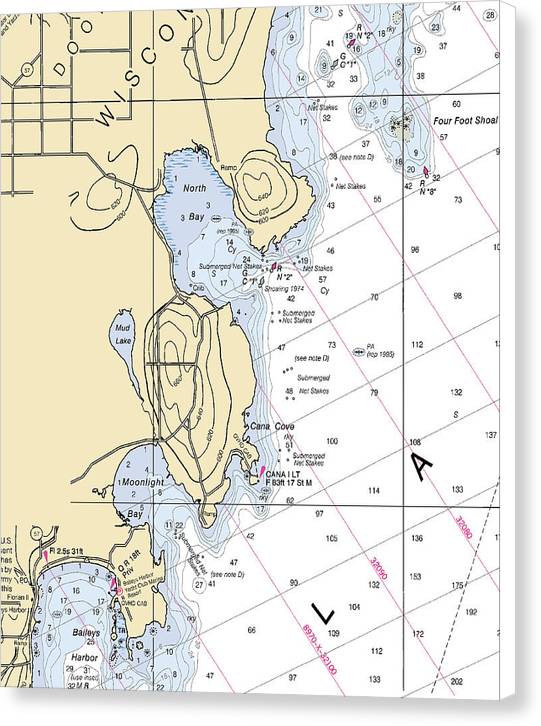 North Bay-lake Michigan Nautical Chart - Canvas Print