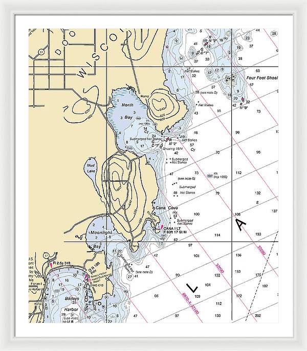 North Bay-lake Michigan Nautical Chart - Framed Print