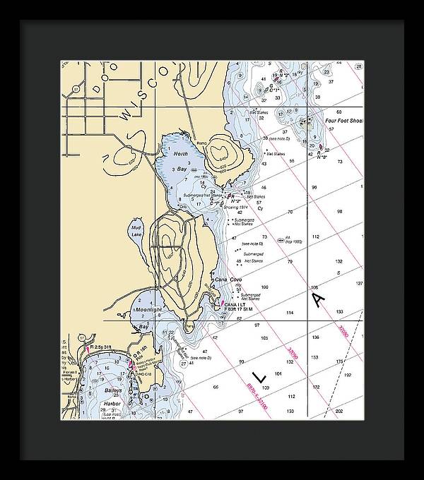 North Bay-lake Michigan Nautical Chart - Framed Print