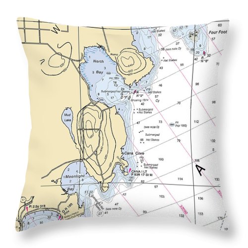 North Bay-lake Michigan Nautical Chart - Throw Pillow