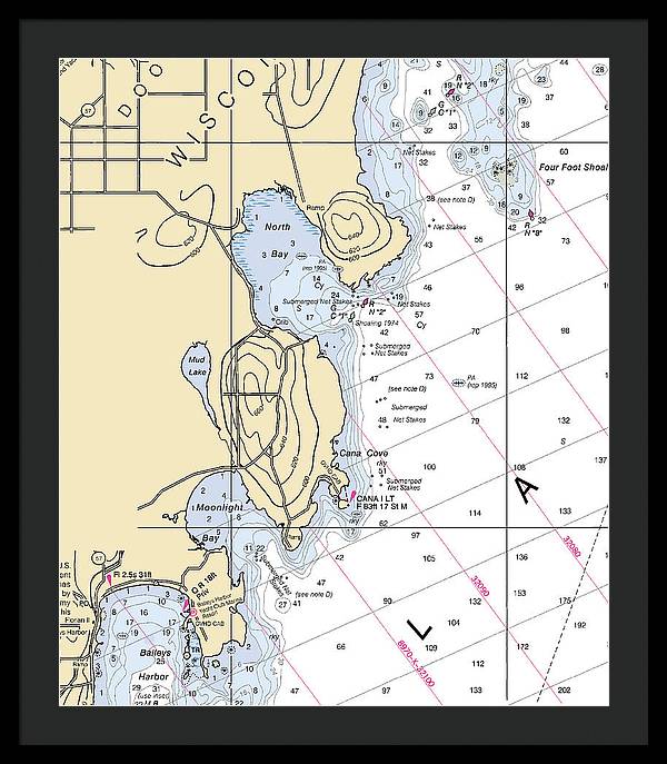 North Bay-lake Michigan Nautical Chart - Framed Print