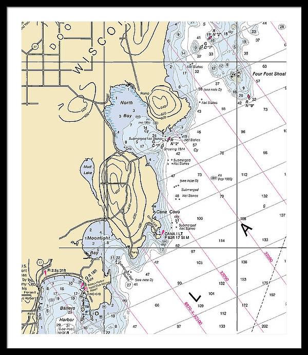 North Bay-lake Michigan Nautical Chart - Framed Print