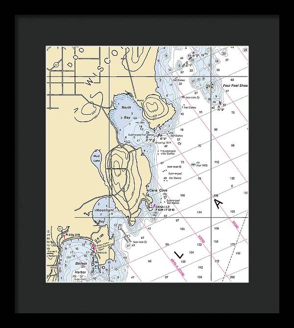 North Bay-lake Michigan Nautical Chart - Framed Print