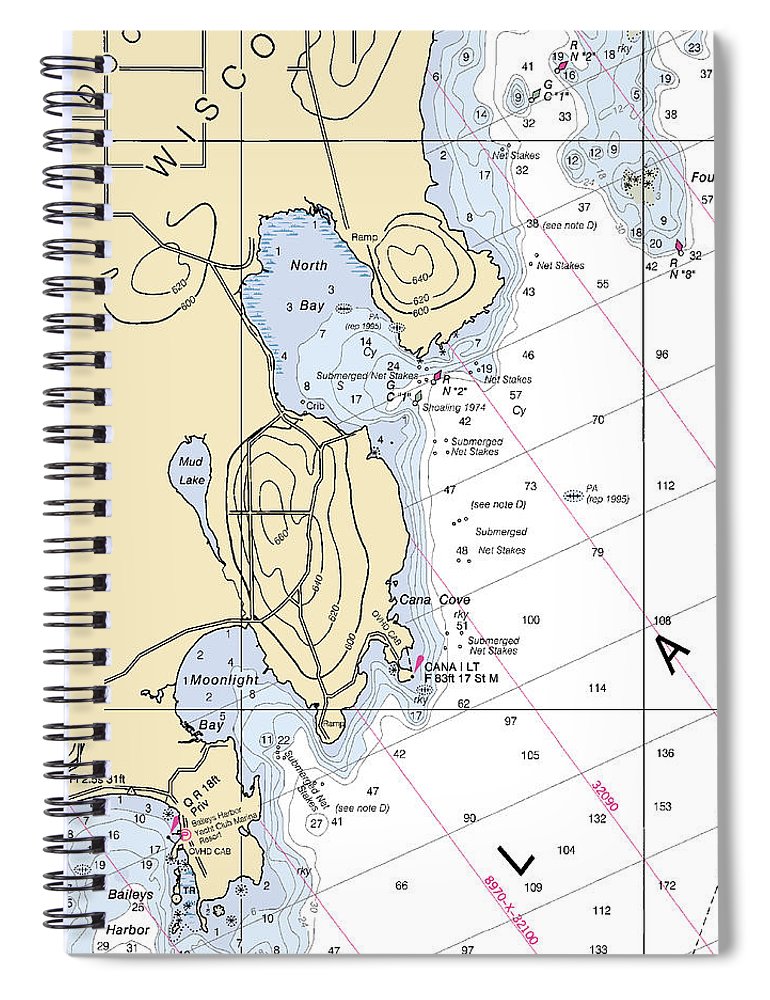 North Bay Lake Michigan Nautical Chart Spiral Notebook