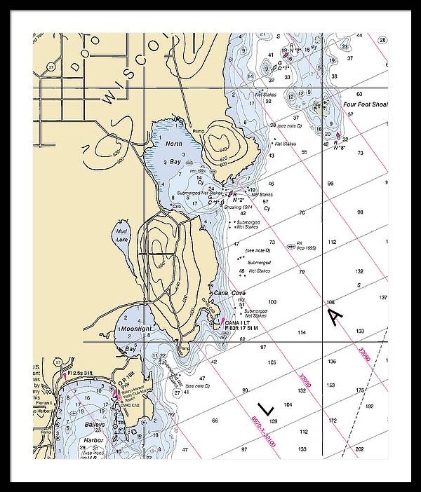 North Bay-lake Michigan Nautical Chart - Framed Print