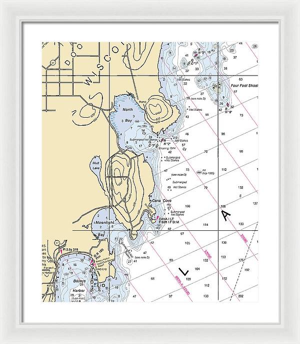 North Bay-lake Michigan Nautical Chart - Framed Print