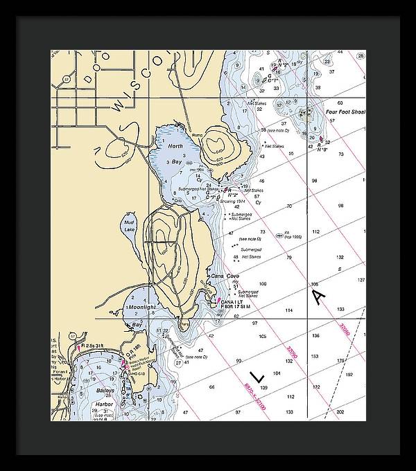 North Bay-lake Michigan Nautical Chart - Framed Print