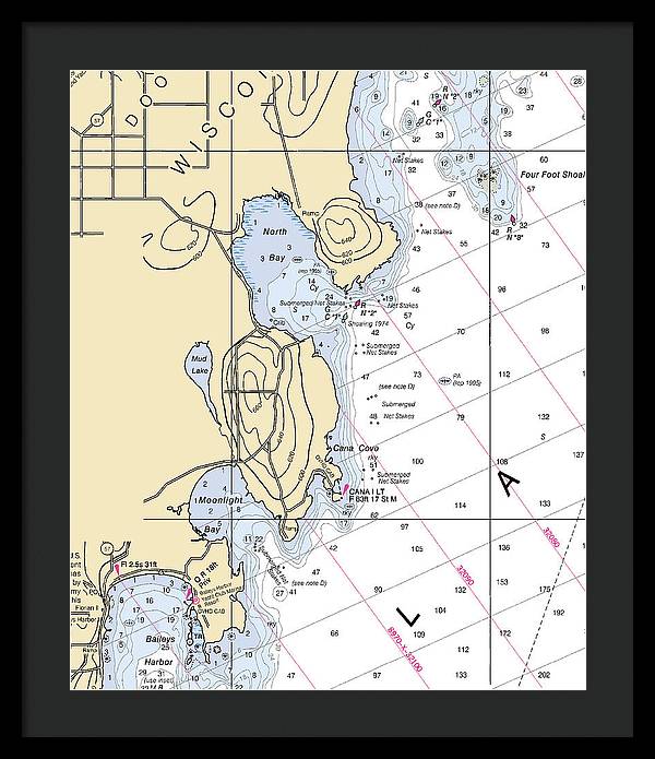 North Bay-lake Michigan Nautical Chart - Framed Print