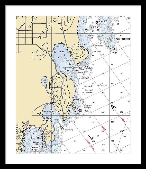 North Bay-lake Michigan Nautical Chart - Framed Print