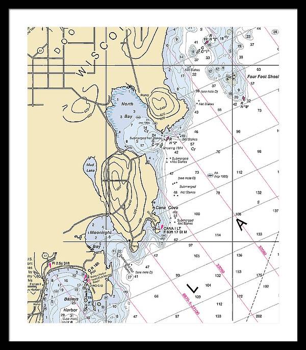 North Bay-lake Michigan Nautical Chart - Framed Print