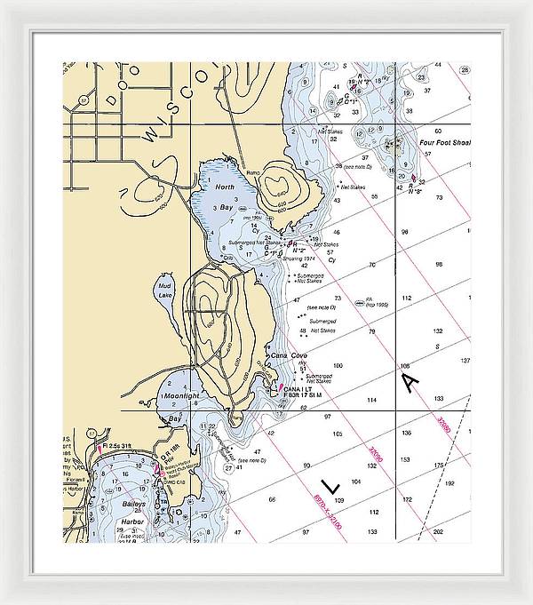 North Bay-lake Michigan Nautical Chart - Framed Print