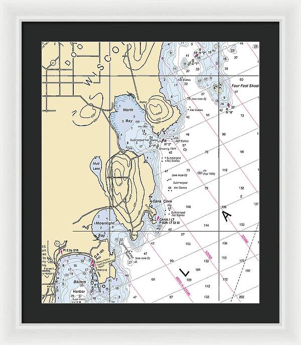 North Bay-lake Michigan Nautical Chart - Framed Print