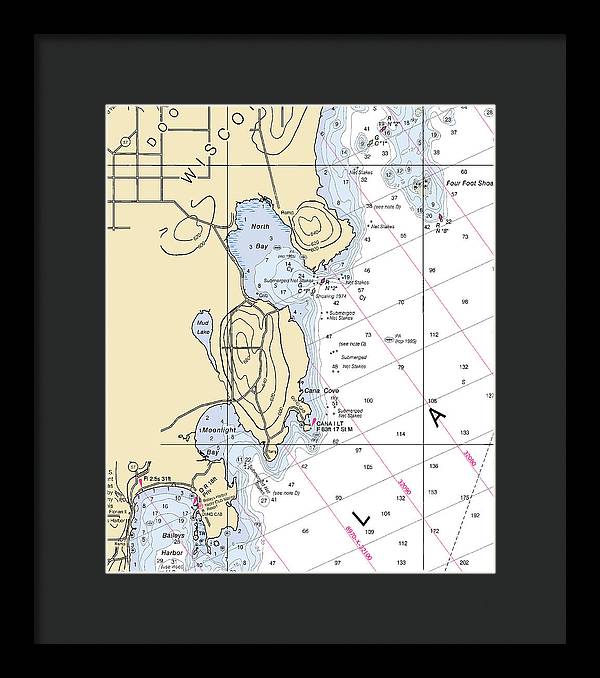 North Bay-lake Michigan Nautical Chart - Framed Print