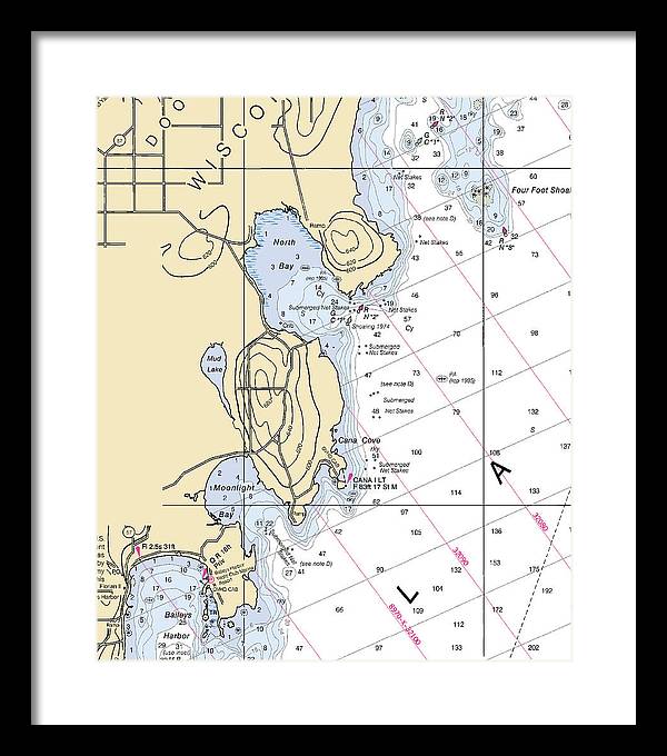 North Bay-lake Michigan Nautical Chart - Framed Print