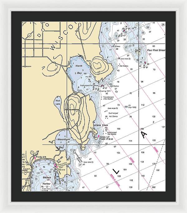 North Bay-lake Michigan Nautical Chart - Framed Print