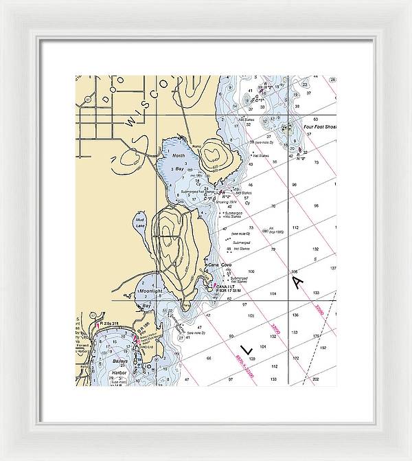 North Bay-lake Michigan Nautical Chart - Framed Print